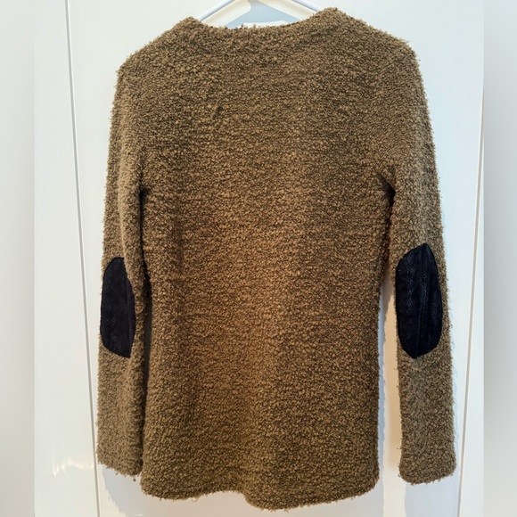 Green boucle cardigan with elbow patches, size small - Picture 2 of 3